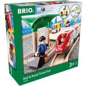 imageBRIO World  33209 Rail ampamp Road Travel Set  33 Piece Train Toy with Accessories and Wooden Tracks for Kids Ages 3 and Up