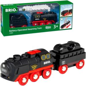 imageBRIO World BatteryOperated Steaming Train  3Piece Motorized Train Engine for Wooden Track with Lights and KidFriendly Steam  Interactive Play with ForwardReverse  for Kids 3 ampamp UpModern