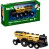 imageBRIO World Mighty Golden Action Locomotive  Battery Operated Toy Train for Wooden Track  Motorized Train with Lights ampamp Sound  Works with All BRIO Sets  Exciting Interactive Play  Ages 3 ampamp UpLocomotive