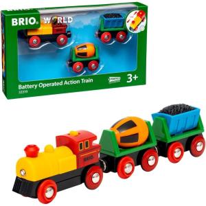 imageBRIO World Battery Operated Action Train  Motorized for Wooden Tracks  Kids Electric Set  Includes Moving Coal Wagon ampamp Rotating Cement Mixer  Compatible with All Railway Sets  Kids Ages 3 ampamp UpTrain