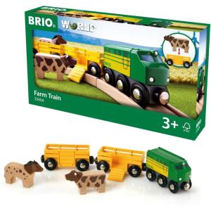 imageBRIO World Farm Train Set  5Piece FSCCertified Accessories  Works with All Wooden Railway Sets  Includes Engine Horse Cow ampamp Livestock Cars  Fun Play for Kids Ages 3 ampamp UpBRIO World 33404  Farm Train  5Piece Wooden Toy Train Set for Kids  Ideal for Ages 3  Up  Certified Sustainable Materials