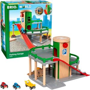 imageBRIO World Parking Garage  7Piece Wooden Toy Garage with 2 Cars 1 Transporter Wagon and Wooden Ramp Tracks  Works with All BRIO Train Sets  FSCCertified  Sparks Creativity ampamp Fun  Ages 3 ampamp UpParking Garage